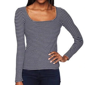 Three Dots Blue Hyannis Striped Top NWT